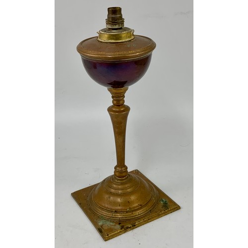 208 - RARE W A S BENSON ARTS AND CRAFT COPPER AND BRASS LAMP BASE, APPROX. 38 cm to fitting, as Exhibited:... 