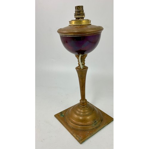 208 - RARE W A S BENSON ARTS AND CRAFT COPPER AND BRASS LAMP BASE, APPROX. 38 cm to fitting, as Exhibited:... 