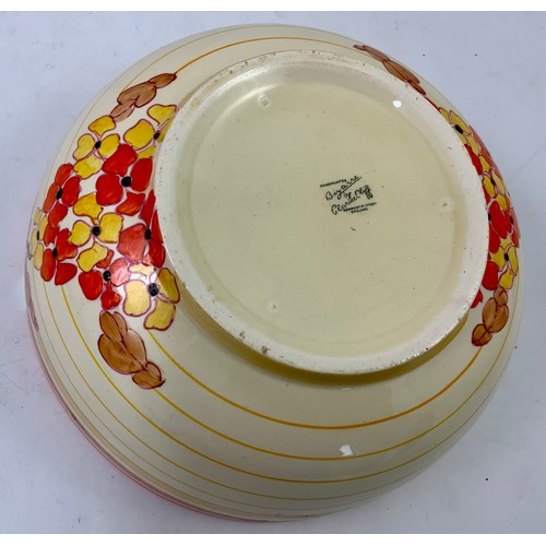 68 - CLARICE CLIFF BIZARRE ORANGE HYDRANGEA PATTERN BOWL, APPROX. 21 cm dia.