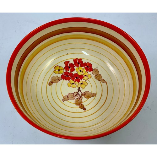 68 - CLARICE CLIFF BIZARRE ORANGE HYDRANGEA PATTERN BOWL, APPROX. 21 cm dia.