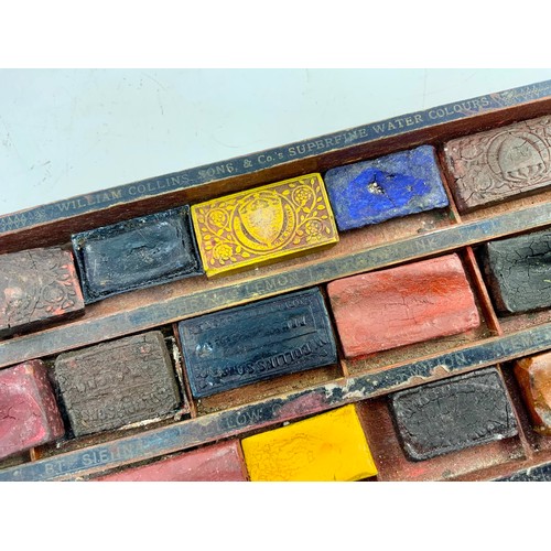 200 - 19TH CENTURY MAHOGANY CASED PAINT BOX, FITTED AND WITH ORIGINAL PAINT BLOCK AND PORCELAIN PALETTE CO... 