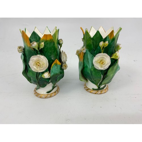 70 - PAIR OF ANTIQUE MINTON VASES WITH APPLIED DECORATION