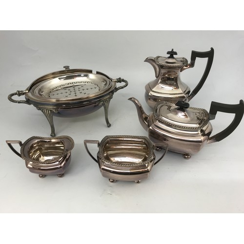 283 - WALKER & HALL SILVER PLATED TEA SET, ROLL TOP TUREEN