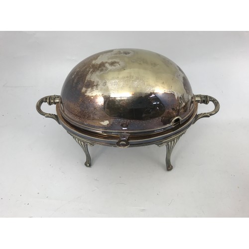 283 - WALKER & HALL SILVER PLATED TEA SET, ROLL TOP TUREEN