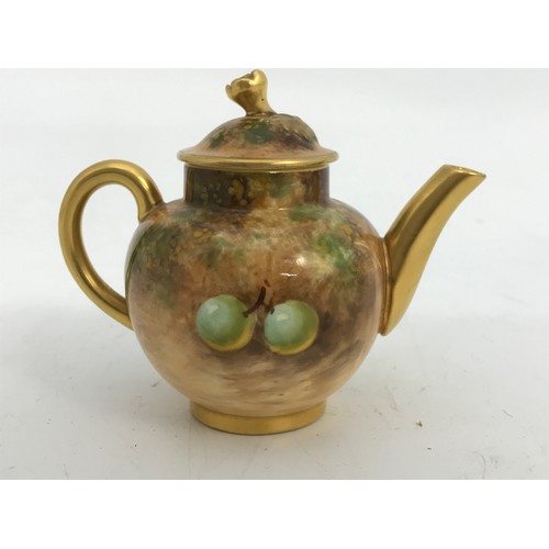 45 - ROYAL WORCESTER HAND PAINTED FALLEN FRUIT SIGNED MINIATURE TEAPOT