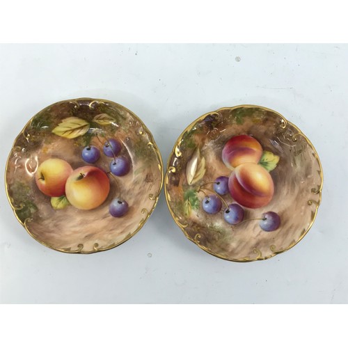 49 - 2 ROYAL WORCESTER PIN DISHES HAND PAINTED FALLEN FRUIT SIGNED