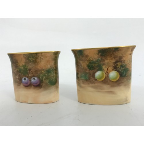 47 - 2 ROYAL WORCESTER CIGARETTE HOLDERS HAND PAINTE FALLEN FRUIT SIGNED