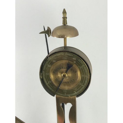 210 - HANK WINDER, A LARGE 19TH CENTURY BRASS MOUNTED WOOL WINDER BY GOODBRAND & CO. MANCHESTER AND STALYB... 