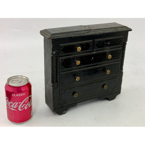 238 - 19TH CENTURY WELSH VERNACULAR FOLK ART SLATE MINIATURE CHEST OF DRAWERS, TOP AF