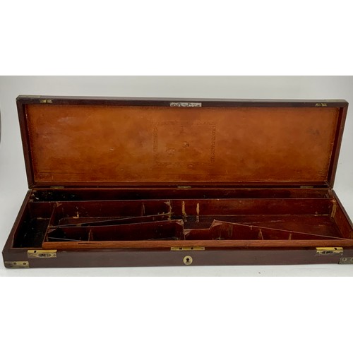 146 - BRASS BOUND MAHOGANY SHOTGUN CASE WITH FITTED INTERIOR, INSET ROUND BRASS NAME PLATE, F.B.OERTON, WA... 