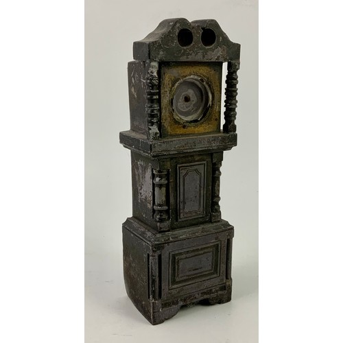 241 - WELSH FOLK ART CARVED SLATE WATCH HOLDER IN THE FORM OF A LONG CASE CLOCK, APPROX. 29 cm h.