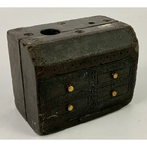 242 - 19th WELSH FOLK ART CARVED SLATE INKWELL OR CANDLE HOLDER IN THE FORM OF A BUREAU, APPROX. 13.5 cm