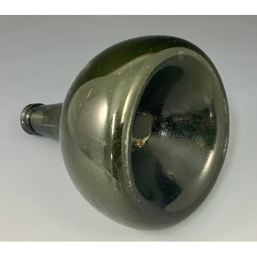 127 - 18TH CENTURY GREEN GLASS ONION SHAPED WINE BOTTLE