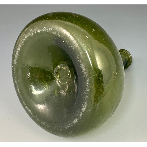 130 - 18TH CENTURY GREEN GLASS ONION SHAPED WINE BOTTLE