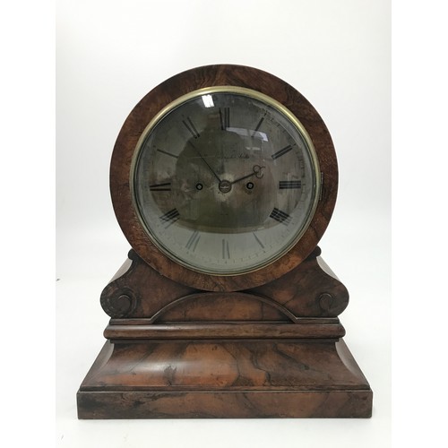 113 - 19th CENTURY ROSEWOOD CASED BRACKET CLOCK WITH A SCROLL SUPPORT AND MOULDED PLINTH, SIGNED W DAVIS &... 