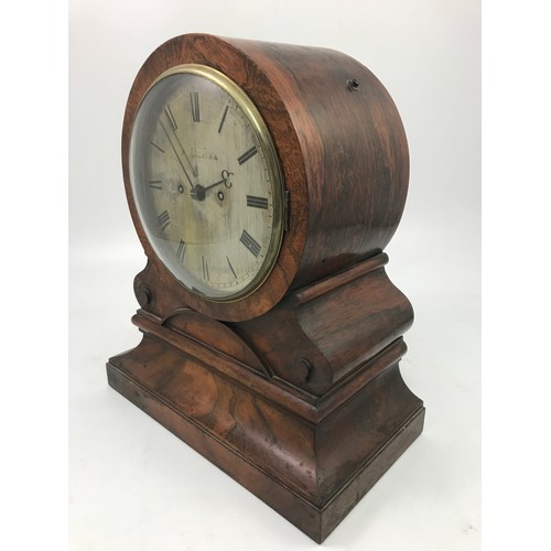 113 - 19th CENTURY ROSEWOOD CASED BRACKET CLOCK WITH A SCROLL SUPPORT AND MOULDED PLINTH, SIGNED W DAVIS &... 