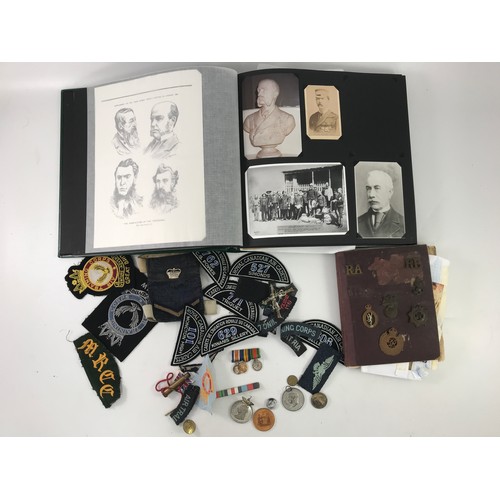 151 - MILITARY MEDALS, BADGES, POSTCARDS, EPHEMERA ETC