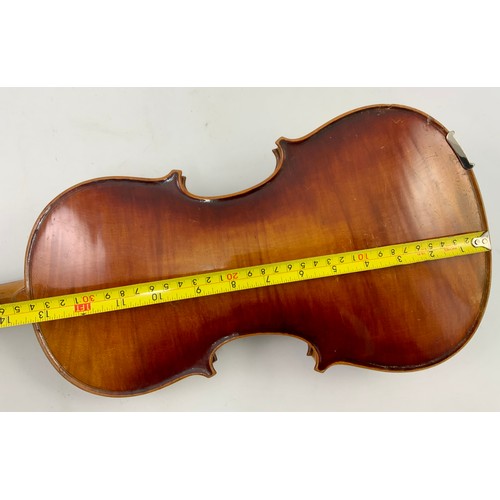 197 - VIOLIN AND BOW IN CASE WITH NOTE SUGGESTING IT IS A MITTENWALD INSTRUMENT DATED 1890/1900, STRADIVAR... 