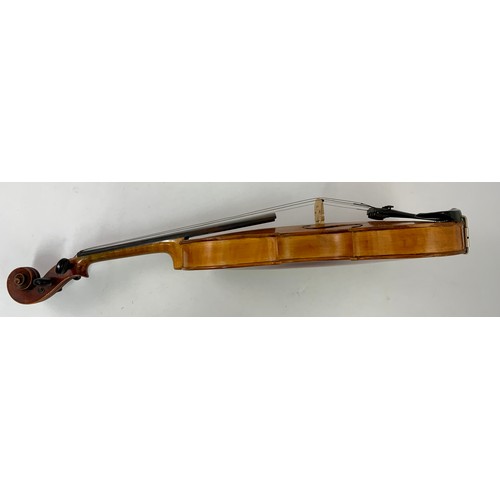 197 - VIOLIN AND BOW IN CASE WITH NOTE SUGGESTING IT IS A MITTENWALD INSTRUMENT DATED 1890/1900, STRADIVAR... 