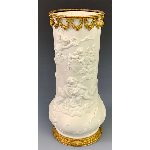 78 - WONDERFUL QUALITY PARIAN WARE VASE WITH RELIEF DECORATION DEPICTING CHERUBS, GILT METAL MOUNTS, BLUE... 