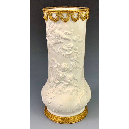 78 - WONDERFUL QUALITY PARIAN WARE VASE WITH RELIEF DECORATION DEPICTING CHERUBS, GILT METAL MOUNTS, BLUE... 