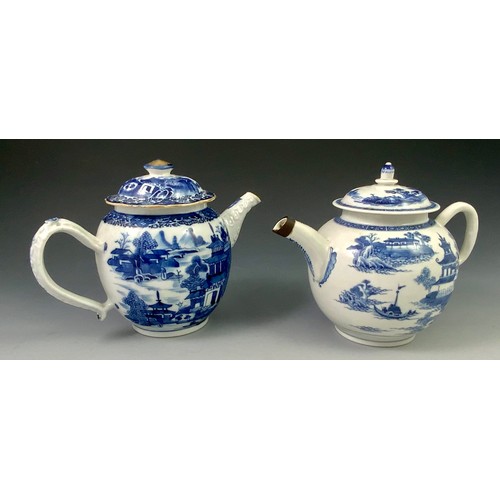 69 - 2 BLUE AND WHITE DECORATED TEAPOTS