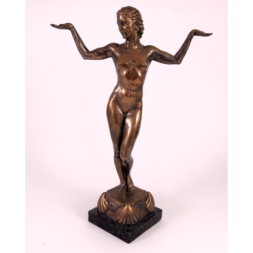 226 - BRONZE FIGURE ON MARBLE BASE DEPICTING A NAKED LADY IN THE ART DECO STYLE WITH SIGNATURE JOAN PYMAN,... 