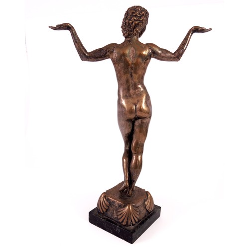 226 - BRONZE FIGURE ON MARBLE BASE DEPICTING A NAKED LADY IN THE ART DECO STYLE WITH SIGNATURE JOAN PYMAN,... 