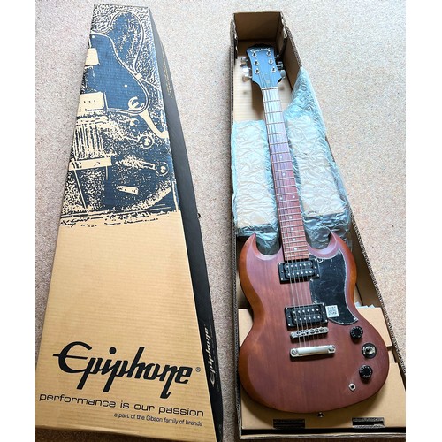 195 - EPIPHONE ELECTRIC GUITAR, APPEARS AS NEW IN ORIGINAL BOX AND PACKAGING