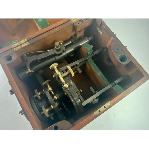 279 - ELLIOTT BROTHERS, LONDON, THEODOLITE IN FITTED CASE WITH CARRYING HANDLES, COMPRISES TELESCOPE AND S... 