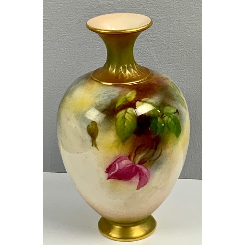 51 - ROYAL WORCESTER VASE WITH HAND PAINTED ROSE DECORATION SIGNED J TANDER , APPROX. 13.5 cm, shape 302