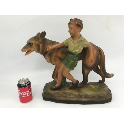 78 - FAIRGROUND ALSATIAN AND CHILD FIGURINE.