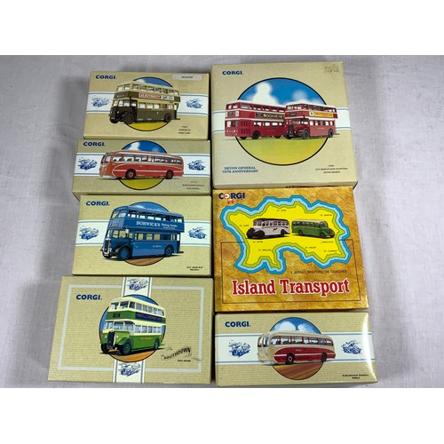 102 - CORGI, 7 BOXED BUSES & COACHES : 97173 BURLINGHAM SEAGULL RIBBLE, & 97175 DON EVERALL, 97741 ISLAND ... 