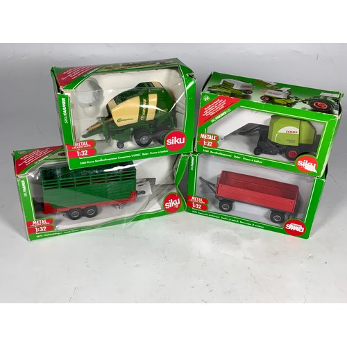 106 - SIKU, 4 BOXED DIE CAST MODELS, 2875 STOCK TRAILER, 2551 TRAILER (2 AXLE), 2460 COMPRIMA BALER, 2268 ... 