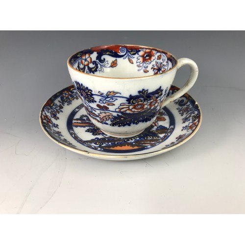 120 - LARGE BLUE AND WHITE MEAT PLATE AND A LARGE CUP AND SAUCER