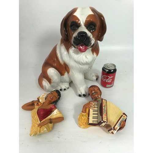 79 - ITALIAN CHINA DOG, 36 cm TALL A ST BERNARD, & 2 BOSSONS