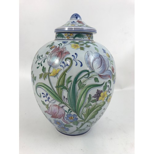 105 - LARGE HAND PAINTED VASE AND COVER