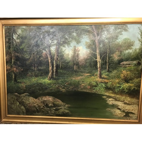 4 - LARGE OIL DEPICTING A WOODLAND SCENE INDISTINCTLY SIGNED F CAPRIANA?