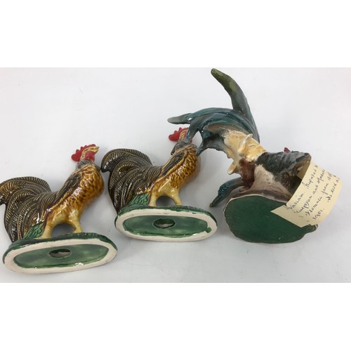 75 - THREE COCKEREL FIGURES