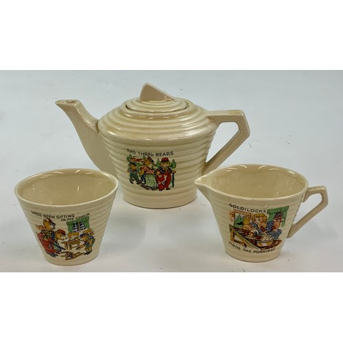 150 - A MASONS MINIATURE TEA SET TOGETHER WITH AN ART DECO GOLDILOCKS AND THE THREE BEARS DITTO