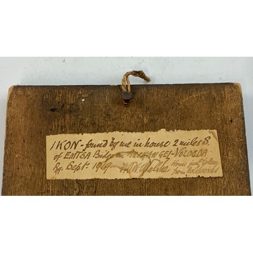 45 - SMALL ICON, WITH HAND WRITTEN LABEL DATED 1919, APPROX. 13.5 X 10.5 cm