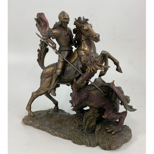 83 - METAL DRAGON, A RESIN FIGURE DEPICTING GEORGE AND DRAGON AND OTHER DRAGON RELATED ITEMS