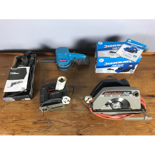 219 - BLACK AND DECKER CIRCULAR SAW, CLARKE ORBITAL SANDER, SILVERLINE 710W PLANER AND A WICKES PMF300 MUL... 