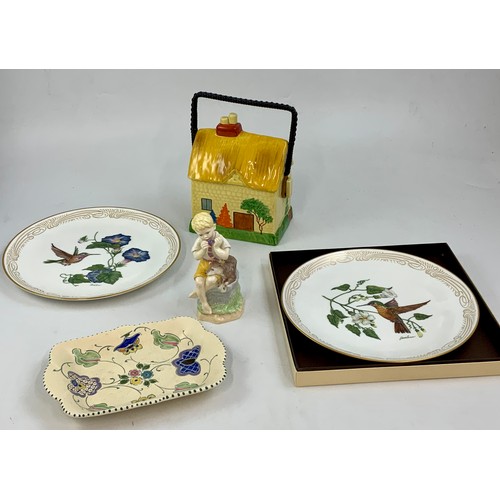 96 - MISC. CHINA AND PORCELAIN INCLUDING WAGON TRAIN THREE PIECE TEA SET, HONITON, BOEHM PLATES, PORTMERI... 