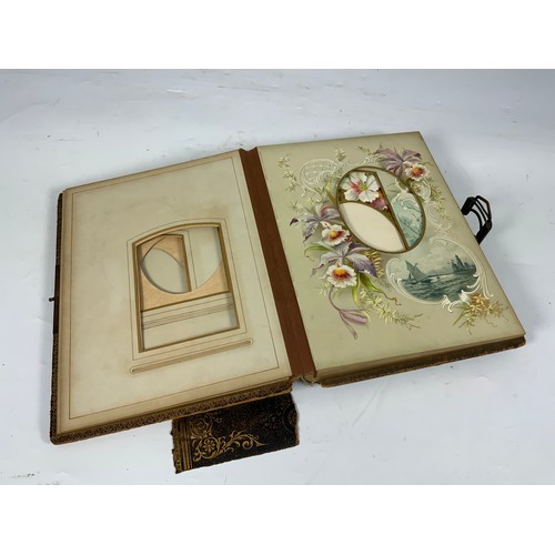 248 - VICTORIAN OR LATER MUSICAL POSTCARD ALBUM WITH HINGED LOCK TO SIDE.