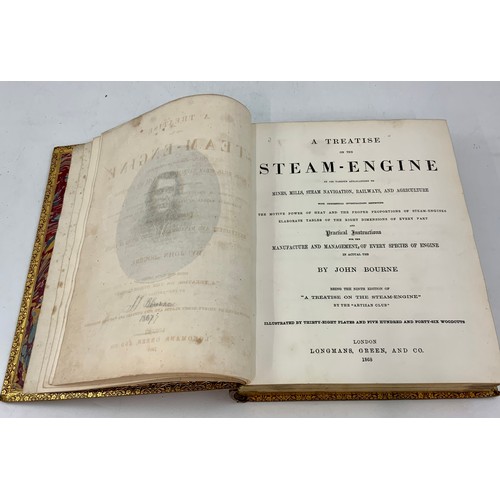 11 - BOURNE, JOHN, A TREATISE ON THE STEAM ENGINE, PUBL. LONGMANS, GREEN AND CO 1868, LEATHER BINDING