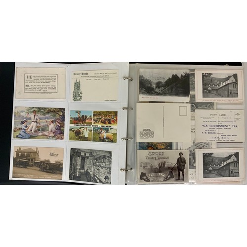 259 - INTERESTING ALBUM OF POSTCARDS AND OTHER EPHEMERA, POSTCARDS MOSTLY REAL PHOTO INC. MILITARY AND TEA... 