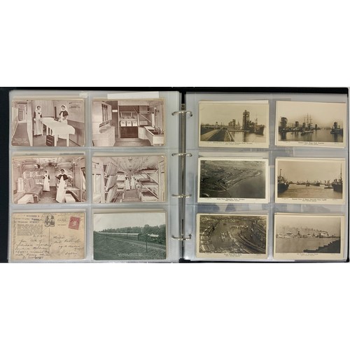 261 - ALBUM OF REAL PHOTO AND OTHER POSTCARDS INC. GREAT WESTERN RAILWAY, LOCOMOTIVES, SHIPPING ETC.