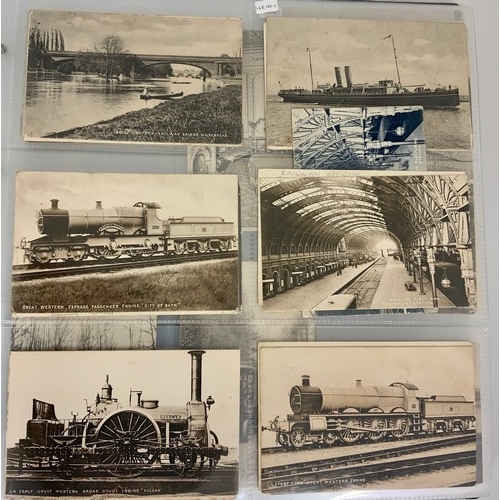 261 - ALBUM OF REAL PHOTO AND OTHER POSTCARDS INC. GREAT WESTERN RAILWAY, LOCOMOTIVES, SHIPPING ETC.