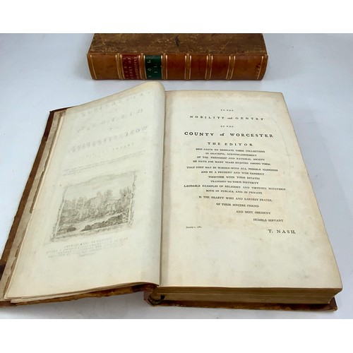 3 - NASH’S HISTORY OF WORCESTERSHIRE, 2 MAGNIFICENT LEATHER BOUND VOLUMES, FIRST EDITIONS, PRINTED BY JO... 